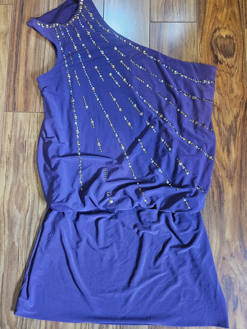 Bisou Bisou Purple Sleeveless Mini Dress with Gold Stud Accents